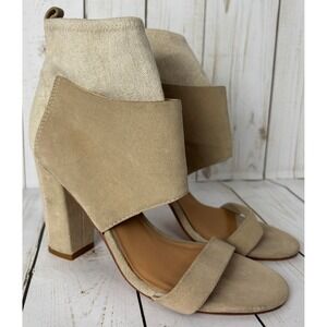 Belle Sigerson Morrison Suede Canvas Block Heel Sandals Tan 7B